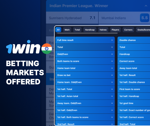 Betting markets you can find at 1Win