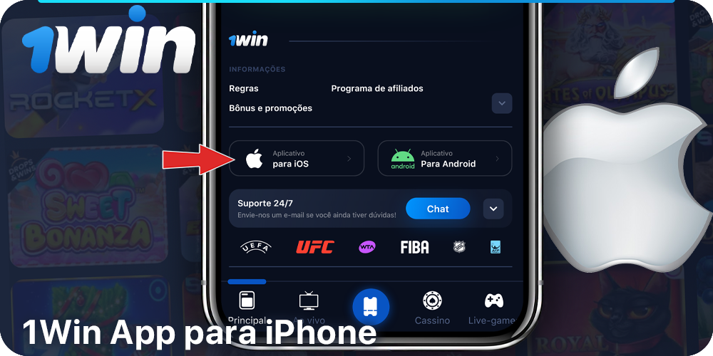 Instruções sobre como baixar o aplicativo 1Win Cassino para iPhone