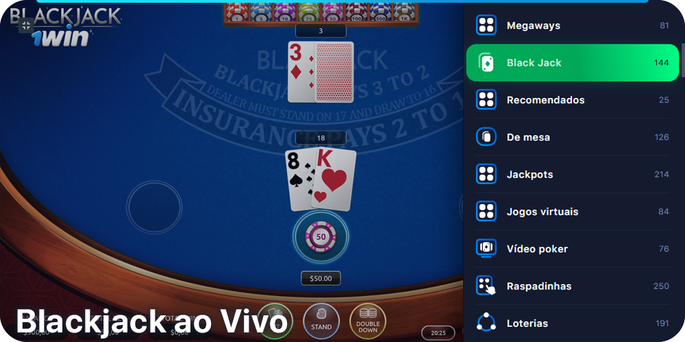 Jogue Blackjack ao vivo em 1Win